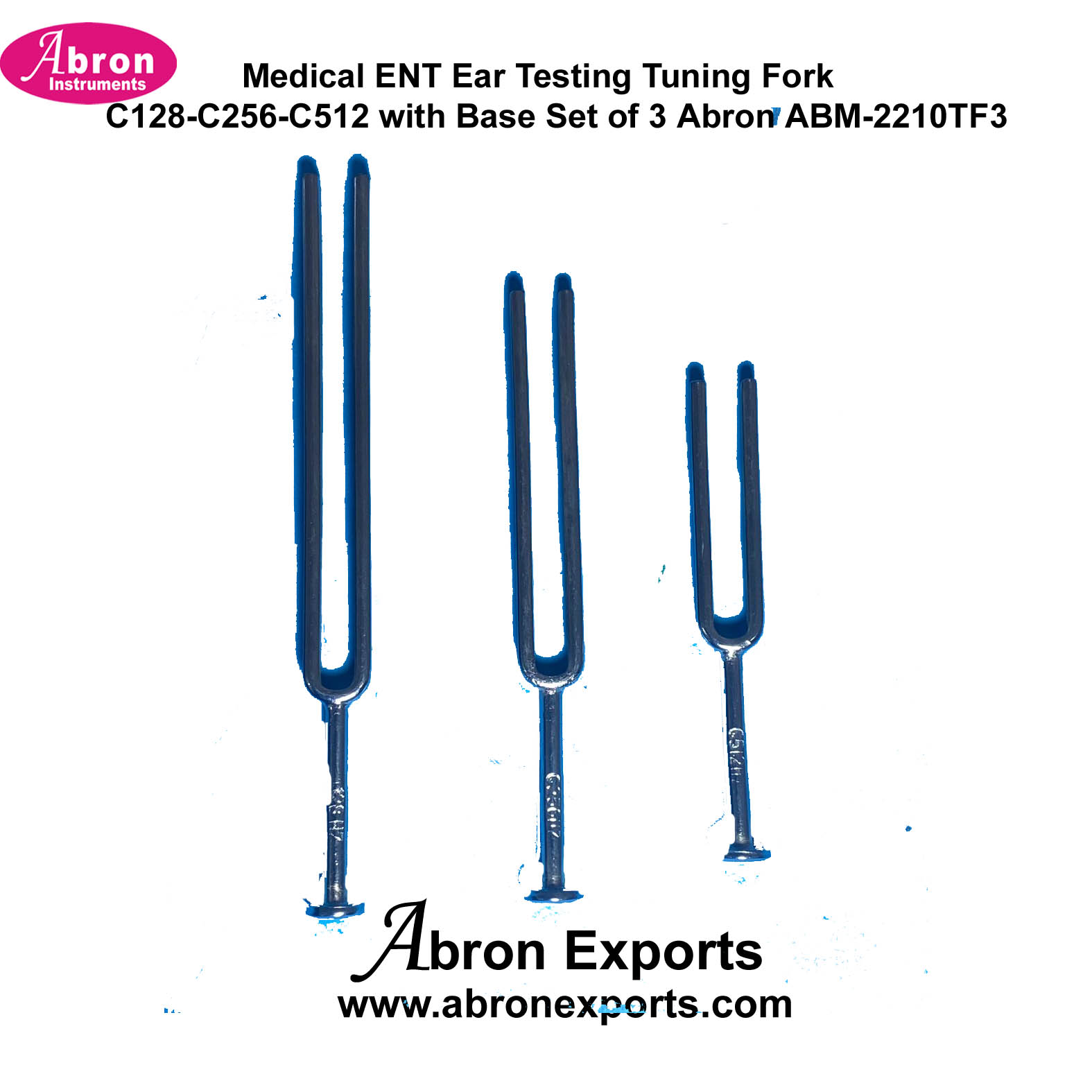 Medical ENT Ear Testing Tuning Fork C128 C256 C512 with Base Set of 3 Abron ABM-2210TF3